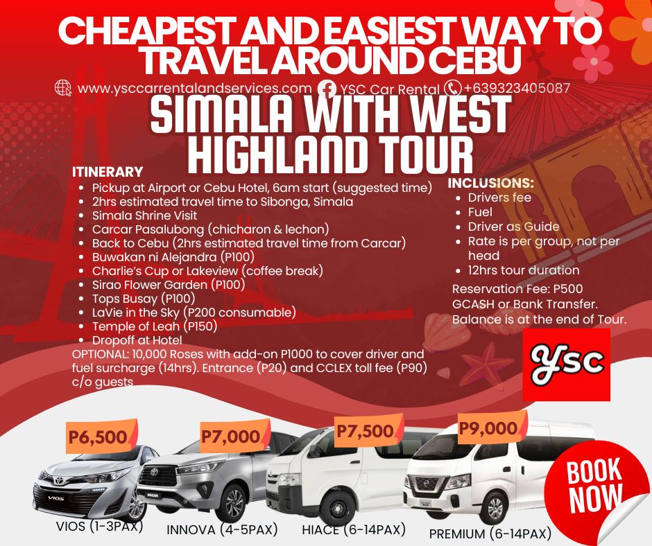 VAN RENTAL - SIMALA with CEBU WEST HIGHLAND TOUR