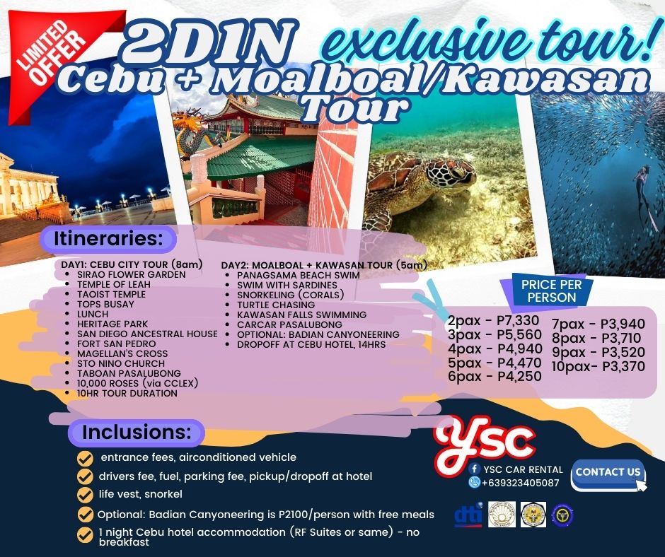 2D1N: CEBU CITY TOUR + MOALBOAL & KAWASAN TOUR