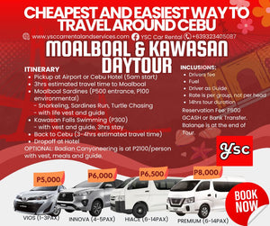 VAN RENTAL - MOALBOAL + KAWASAN FALLS DAYTOUR (optional Canyoneering)