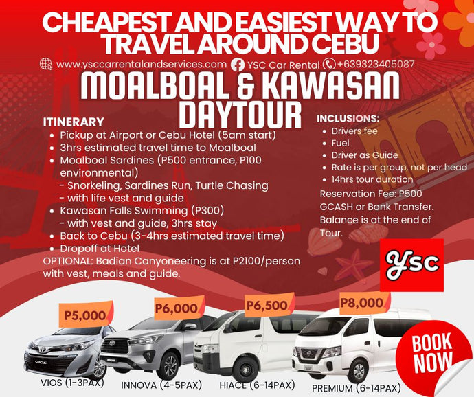 VAN RENTAL - MOALBOAL + KAWASAN FALLS DAYTOUR (optional Canyoneering)