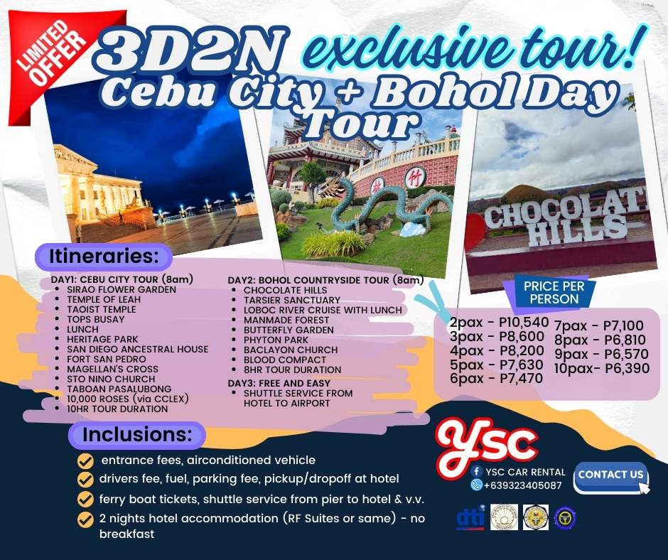 3D2N COMBO: CEBU CITY TOUR + BOHOL COUNTRYSIDE TOUR